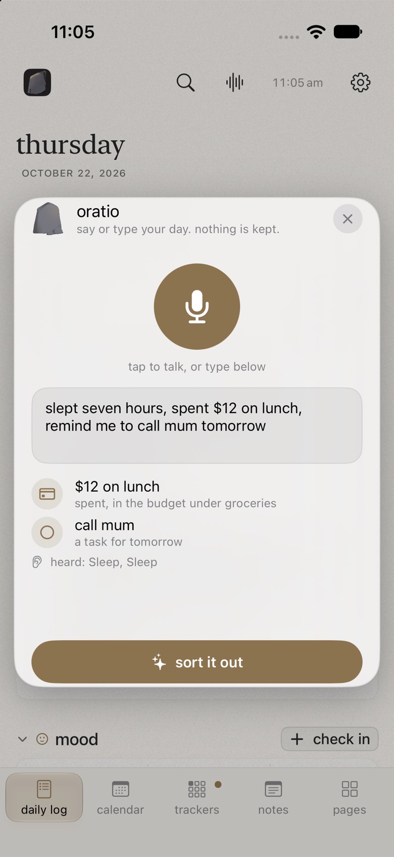 oratio on iphone, turning a sentence into a task, a new slider tracker, and a page to open